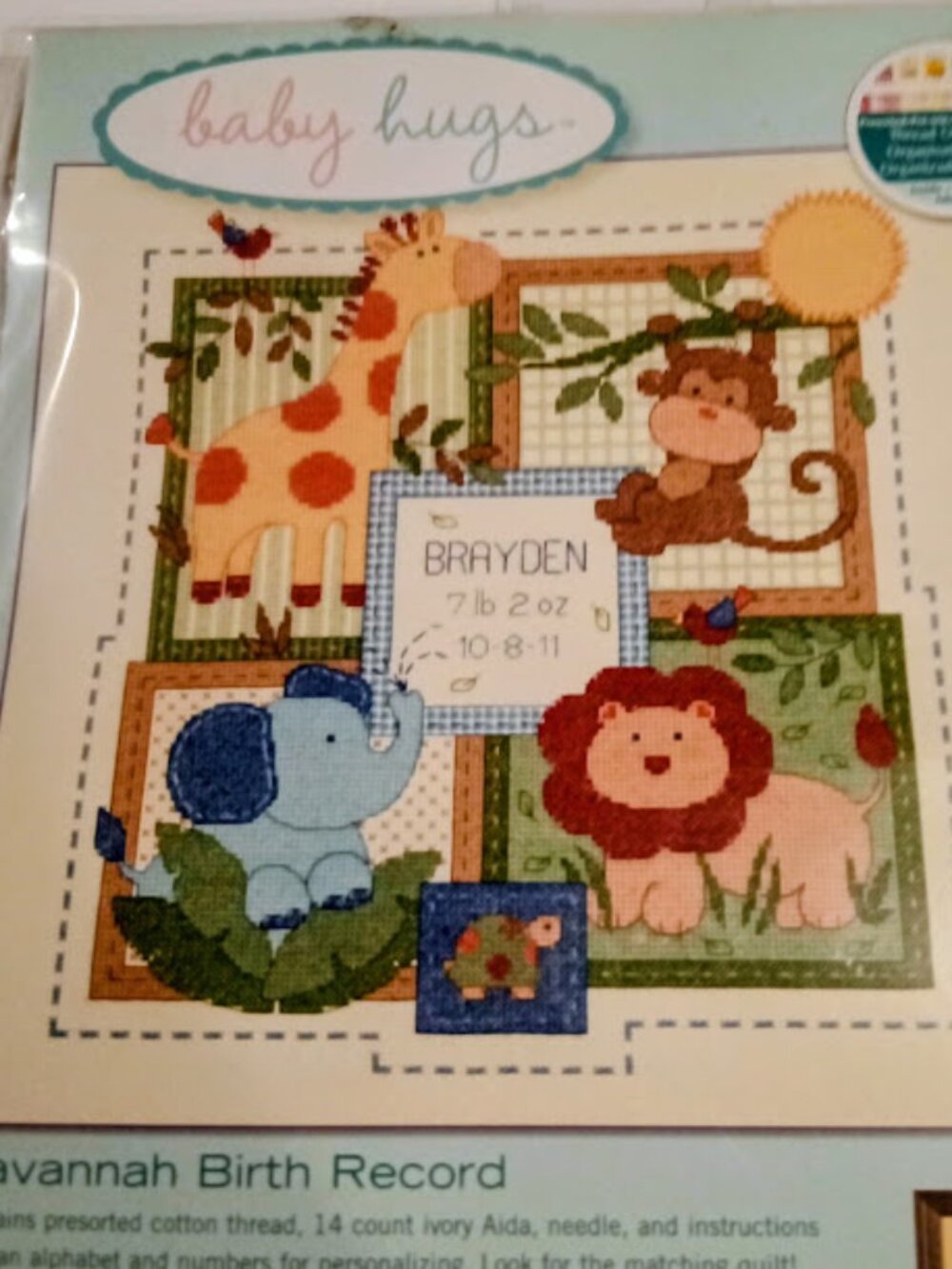 New. Dimensions Baby Hugs Savannah Birth Record Counted Cross Stitch Kit